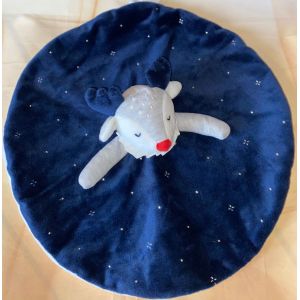 Doudou Renne Elan Elfe Obaibi Bleu Marine Blanc Rond Peluche Jouet Bebe Naissance Ob Feerie Noel Comforter Baby - Occasion