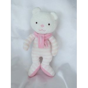 Doudou Peluche Ours Blanc Rayures Rose Jemini Luminou - Occasion