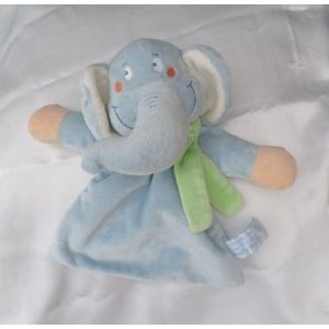 Doudou Plat El&eacute;phant Bleu Echarpe Vert Charly&cie - Occasion