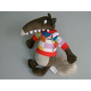 Doudou Peluche Loup Pull Carreaux Multicolores Auzou - Occasion