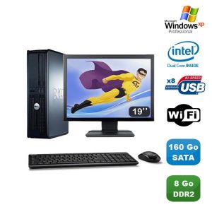 Lot PC DELL Optiplex 760 DT Intel E5200 2,5Ghz 8Go DDR2 160Go WIFI XP Pro + 19 - Occasion