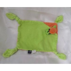 Doudou Plat Carr&eacute; Vert Et Orange Escargot 4 Noeuds Scratch - Occasion