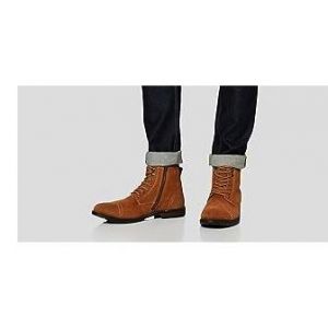 Bottines 41 Cuir Marron Double Style Boots De Marche Bottes Homme Lacets Crochets Confortable Bottillons Camel - Occasion