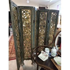 Paravent en bois motif floral sculpt&eacute; - Occasion