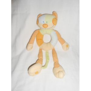 Doudou Chat Grand Hochet Kimbaloo La Halle Multicolore Orange Raye Jaune Bleu Vert Grelot 27 Cm - Occasion