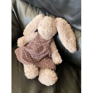 ATMOSPHERA DOUDOU LAPIN GRIS ROBE VELOURS A POIS 30CM - Occasion