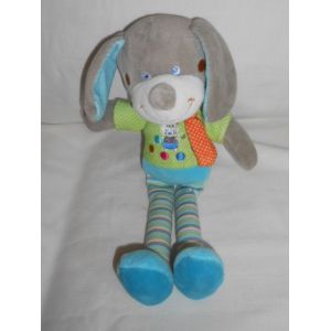 Doudou Peluche Chien Mots D'enfants Bleu Vert Pois Echarpe Orange Chat Balles Brodés Leclerc Siplec 30cm Pois Bleu - Occasion