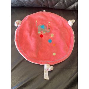 Doudou Plat Rond Rose El&eacute;phant U Tout Petits Brod&eacute; Etoile 3 Noeuds Syst&egrave;me U 20cm - Occasion
