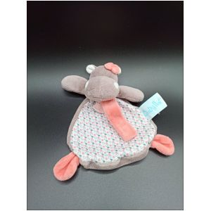 Doudou Hippopotame Zo&eacute; - accroche t&eacute;tine - Baby nat - rose saumon - Occasion