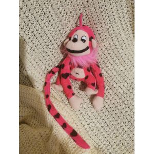 Doudou Peluche Singe Rose Coeurs Noirs Scratch Van De Walle - Occasion