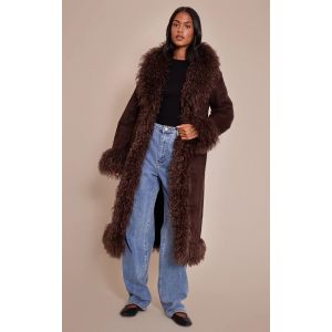 Femme Tall Manteau Long Style Afghan Chocolat | Taille Large - Occasion