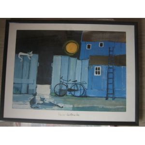 Vintage Impression de Rosina Wachtmeister rehauss&eacute;e en feuille d'argent &eacute;dition sp&eacute;ciale Luna Piena - avec son cadre - Occasion