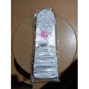 Manches, Mitaines De Mariage Personnalisées En Satin Bordés Dentelle Et Broderies Perlées Ly, Taille 2, Coloris Blanc Scintillant, Froncés Sur Le Haut, Extensibles, Longueur Approximative 30 Cm. - Occasion