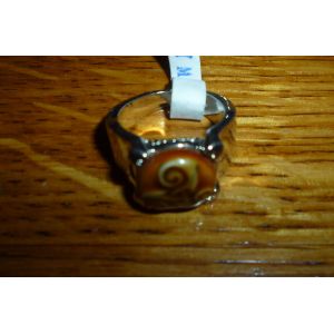Bague Mixte Triskel ,Breton Celte - Acier Argent&eacute;, &Eacute;mail Marron Caramel - Taille 19mm (55) - Occasion