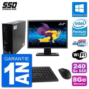 PC HP Pro 3300 SFF Ecran 22" Pentium G630 RAM 8Go SSD 240Go Windows 10 Wifi - Occasion