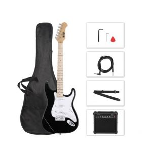 Guitare &Eacute;lectrique Single-Single Pickup Maple Fingerboard Noir-Blanc Pickguard ST Guitare &eacute;lectrique + Ensemble de haut-parleurs - Occasion