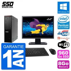 PC Lenovo P300 SFF Ecran 22" Pentium G3220 RAM 8Go SSD 960Go Windows 10 Wifi - Occasion