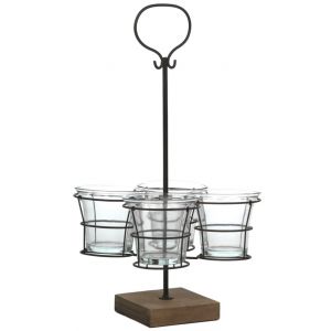 Photophore ans&eacute; en fer forg&eacute;, bois et 4 verres - Occasion