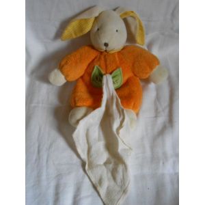 Doudou Lapin Babynat Pour Doudou Et Compagnie Pyjama Orange Babygro Grenouillere Poche Verte Mouchoir Cie Baby Nat Col Vichy Carreau Jaune - Occasion