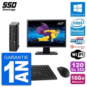 Mini PC HP 800 G1 USDT Ecran 22" Intel G3220 RAM 16Go SSD 120Go Windows 10 Wifi - Occasion
