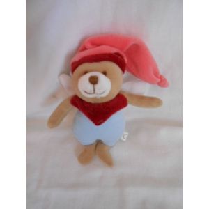 Ours Doudou A Suspendre Grelot Hochet Ange Saumon Rose Col Bleu 14cm Sans Le Bonnet Bleu Bordeaux Attache Scratch Sucette Tetine Doudou Et Compagnie - Occasion