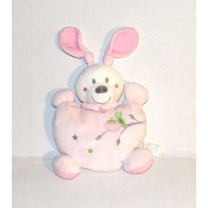 Doudou Lapin Nicotoy Rose Semi Plat Decors Nid D'oiseaux - Occasion