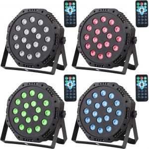 4Pack Par LED Projecteur Lumi&egrave;re 18LED RGB 3-en-1 Phare Par Lampes Int&eacute;gr&eacute;e avec T&eacute;l&eacute;commande, 7 Couleurs Lumi&egrave;re Disco via Contr&ocirc;le DMX512 Auto/Son/Ma&icirc;tre Esclave &Eacute;clairage de Sc&egrave;ne pour F&ecirc;te Mariage - Occasion