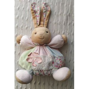 Peluche Doudou Boule Kaloo Lapin Rose Vert Bleu Tissu Liberty À Fleurs 25cm - Occasion