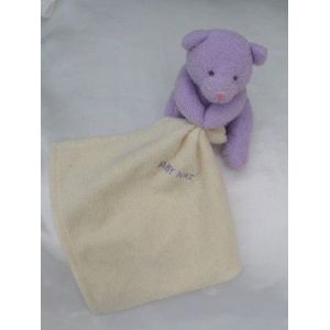 Doudou Peluche Ours Assis Violet Avec Son Mouchoir Ecru Babynat - Occasion