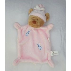 Doudou Plat Rectangle Ours Beige Rose Broderie Coccinelle Etiquettes Nicotoy - Occasion