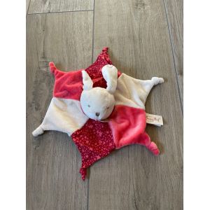 Doudou peluche lapin baby nat rouge beige étoiles - Occasion