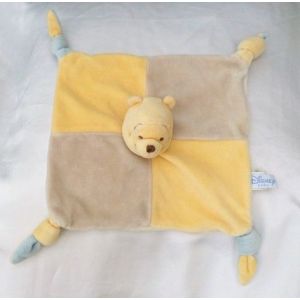 Doudou Carr&eacute; Plat Winnie L'ourson Jaune Et Gris 4 Noeuds Nicotoy Disney - Occasion