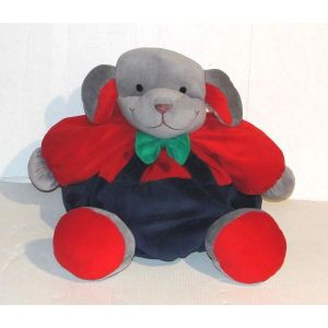 doudou chien boule gris rouge et bleu marine patapouf nounours peluche 30cm - Occasion