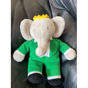 Doudou peluche éléphant vert et blanc 22cm vintage - Occasion