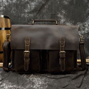 Luufan-Sac d'ordinateur portable en cuir v&eacute;ritable pour homme,&eacute;tui &agrave; bombes d'affaires,sac de messager en cuir de vache,sac de calcul initi&eacute;,fourre-tout pour homme,15 pouces - dark brown 42cm - Occasion