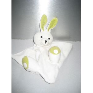 Doudou Plat Marionnette Triangle Lapin Souriant Blanc Vert Planète Bleue 27 Cm - Occasion