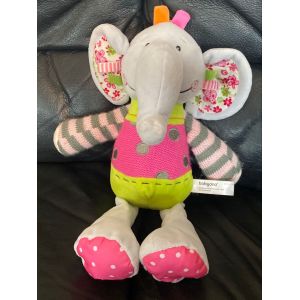 Doudou peluche éléphant gris rose et vert babyono 34cm - Occasion