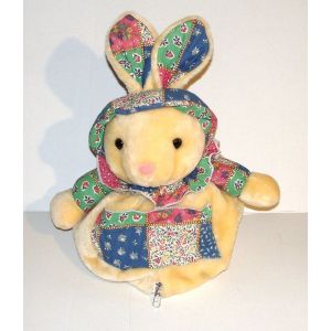 Peluche Lapin Range Pyjama Ajena - Doudou Lapin Tissus Fleurie Vintage 53 Cm - Occasion