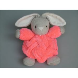 Doudou lapin Kaloo rose fluo gris blanc plume - Occasion