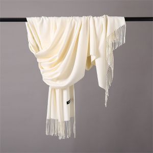 Etole, Châle, Large Écharpe Cachemire Unie Blanc Cassé, Écru, Crème Neuve Top Qualité - Occasion