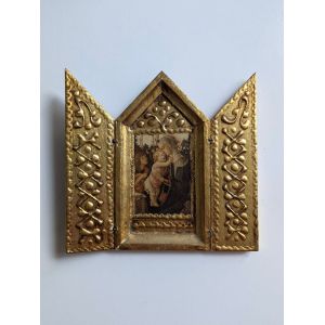 Tableau Triptyque vierge marie bois peint Italie - Occasion