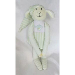 Doudou Peluche Agneau Mouton Robe Rayures Vert Blanc Jemimi Luminou - Occasion