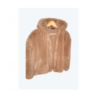 Blouson Teddy Blond A Capuche Imitation Fourrure Effet Peluche Vison Beige Chaperon Jacket À Capuche Bolero Taille M Zara Girl Blazer Femme - Occasion
