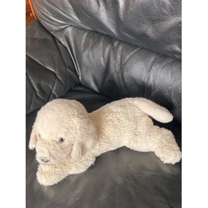 Doudou peluche chien allong&eacute; blanc cr&egrave;me bille eddy toys 30cm - Occasion