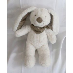 Doudou Peluche Lapin Chien Blanc Bandana Foulard Taupe Carrefour Cmi Tex Baby - Occasion
