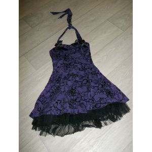 Robe Soir&eacute;e Dos Nu Violette Et Noire, Tulle Au Bas Xs Tbe - Occasion