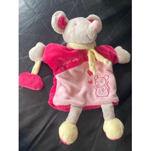 Doudou marionnette souris coeur rose il &eacute;tait une fois Baby Nat 32cm - Occasion