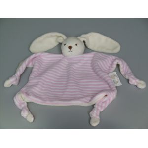 Doudou lapin plat blanc beige crème rayé rose Gamberritos - Occasion