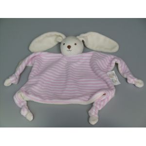 Doudou Lapin Plat Blanc Beige Crème Rayé Rose Gamberritos - Occasion