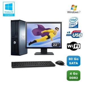 Lot PC DELL Optiplex 760 DT Intel E8400 3Ghz 4Go DDR2 80 Go WIFI Win 7 + 22 - Occasion
